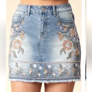 Altar'd State Santa Clara Embroidered Denim Skirt - Size XS